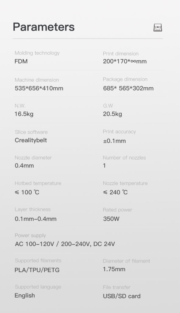 CR 30 print mill Parameters